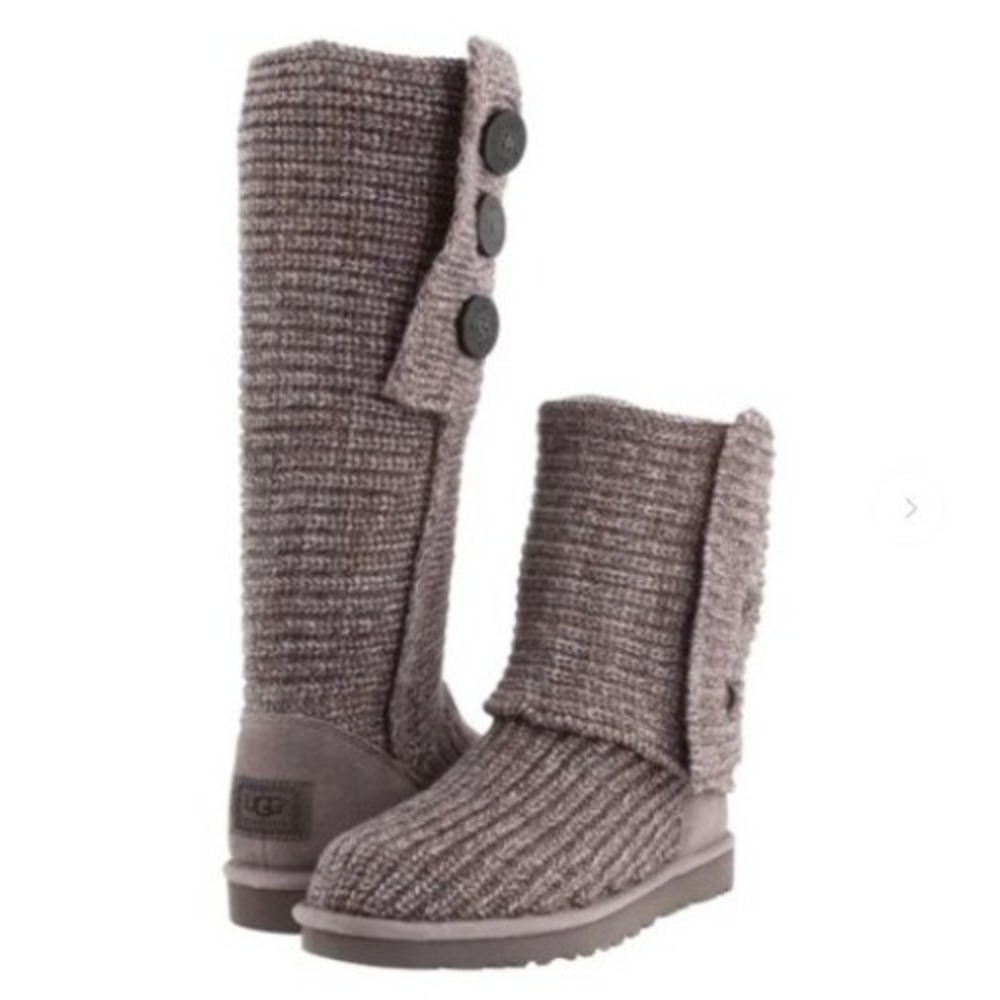 UGG Australia Classic Cardy Grey Knit 3 Button Tall Boots 5819 Womens 7